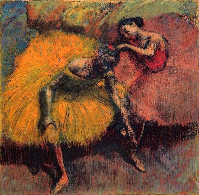Edgar Degas Two Dancers in Yellow and Pink